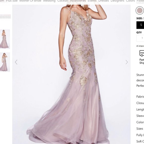 NWTPurple & Gold Embroidered Mermaid Gown
